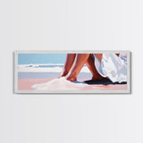 Romantic Beach, Ocean Waves, Coastal Painting, Minimalist Seascape, Pastel Sand Art, Nautical Wall Decor, Bedroom Art, Framed Canvas Print