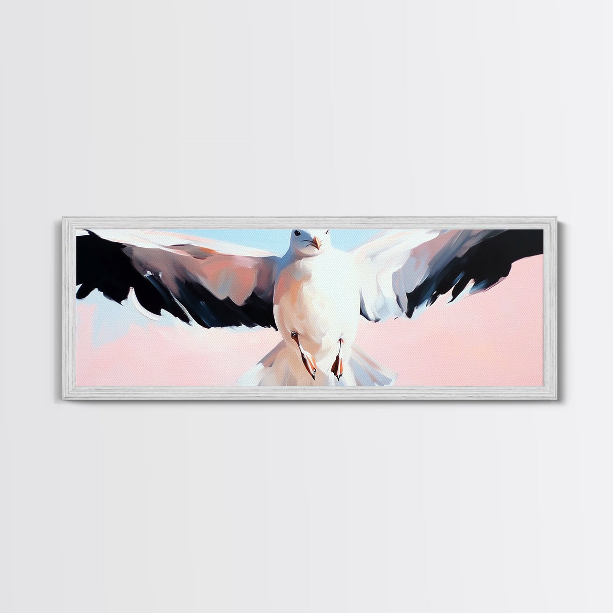 Flying Seagull, Coastal Bird, Ocean Breeze, Nautical Theme, Minimalist Art, Framed Canvas Print, Beach House Wall Art, Seaside Decor