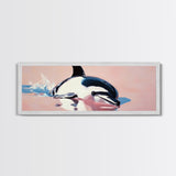 Playful Dolphin, Ocean Waves, Marine Life, Framed Canvas Print, Nautical Wall Art, Beach House Decor, Living Room Coastal Art