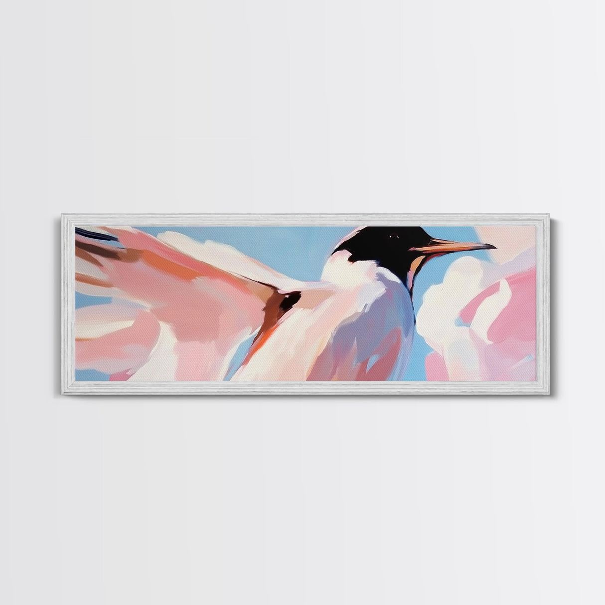 Soaring Seabird Art, Coastal Bird Print, Minimalist Wildlife Art, Pastel Sky Painting, Large Canvas Print, Beach House Decor, Bedroom Art