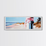 Coastal Fence Art, Beach Landscape Print, Pastel Ocean Painting, Minimalist Seaside Decor, Large Canvas Print, Modern Home Wall Art