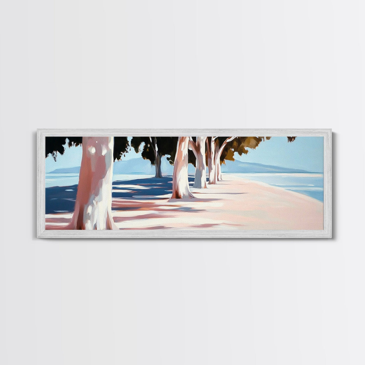 Tree Lined Path, Coastal Art, Scenic Landscape, Framed Canvas Print, Office Wall Art, Minimalist Nature Decor, Modern Impressionism