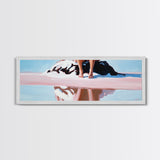 Seated on Rock, Serene Beach, Pink Tones, Coastal Minimalism, Contemporary Decor, Canvas Print, Bedroom Wall Art, Boho Vibes