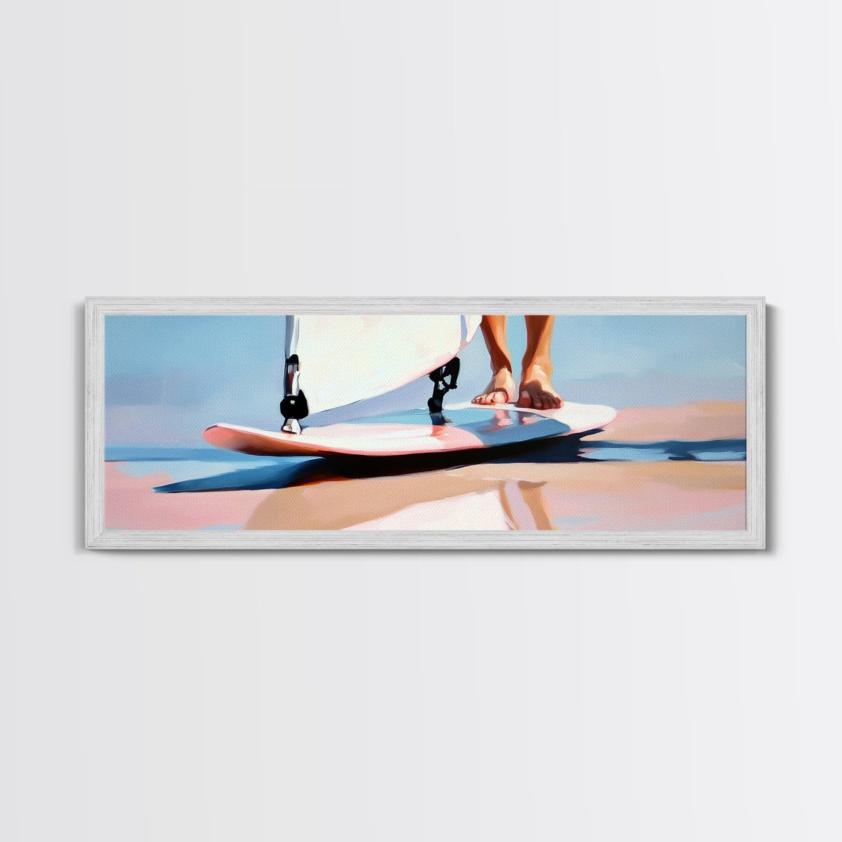 Surfboard Reflections, Beach Vibes, Modern Coastal Art, Surfing Aesthetic, Boho Home Decor, Framed Canvas Print, Watercolor Inspired