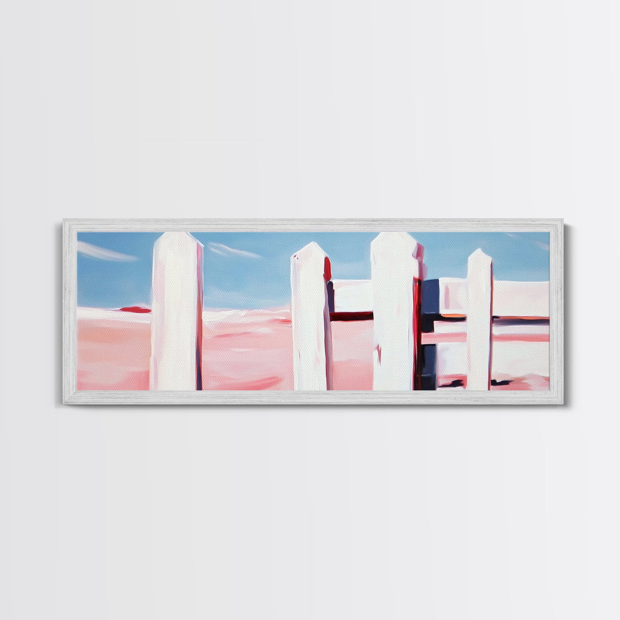 White Fence, Pastel Horizon, Modern Country Art, Minimalist Home Decor, Canvas Print, Farmhouse Wall Art, Soft Neutral Tones, Elegant Art