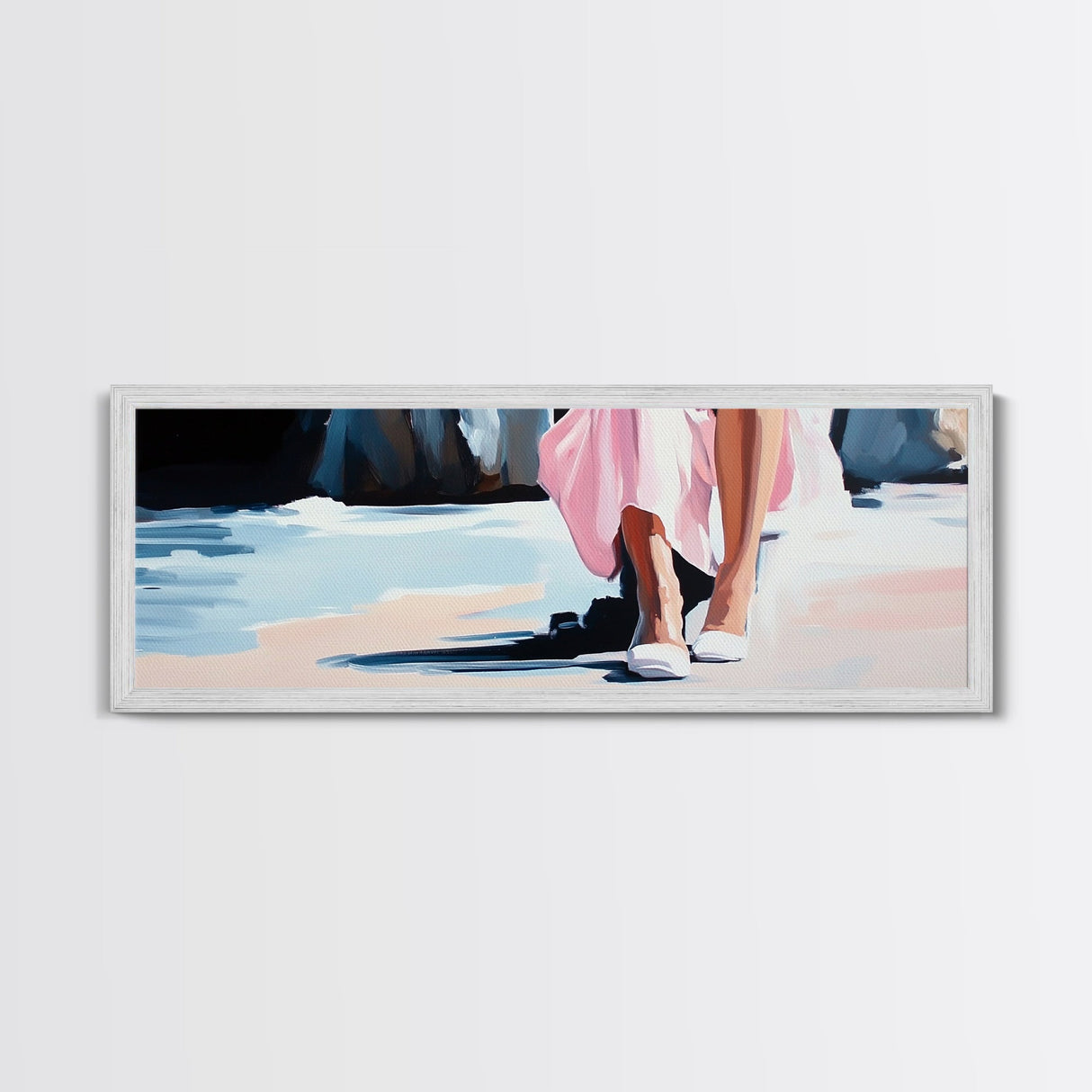 Seaside Elegance, Soft Beach Vibes, Ocean Walk Art, Framed Canvas Print, Feminine Coastal Decor, Seascape Painting, Summer Aesthetic