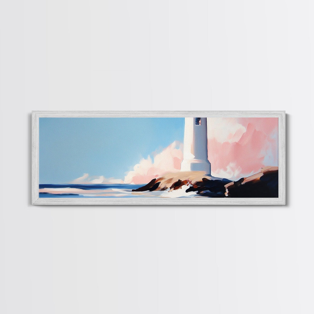 Lighthouse, Coastal Wall Art, Nautical Decor, Ocean View, Framed Canvas Print, Beach House Art, Minimalist Art, Bedroom Wall Art