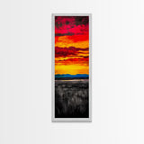 Fiery Sunset Painting, Dramatic Red Orange Sky, Bold Abstract Landscape, Framed Canvas Print, Modern Wall Decor, Living Room Art