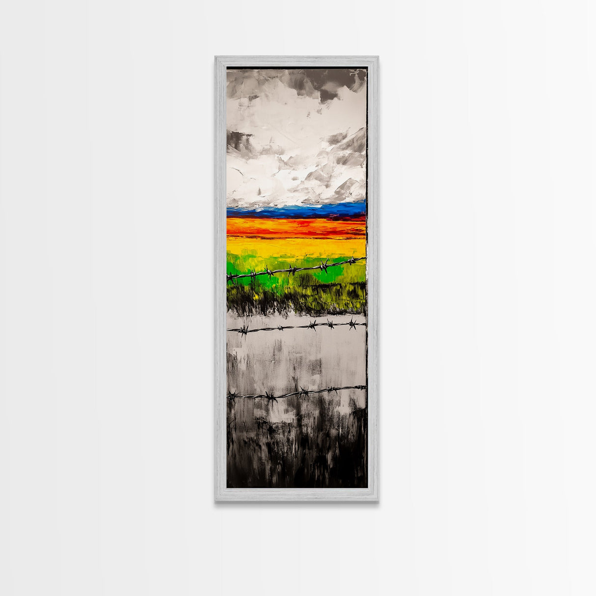 Barbed Wire, Rustic Fence, Vibrant Landscape, Framed Canvas Print, Farmhouse Wall Art, Western Decor, Country Home, Living Room Art