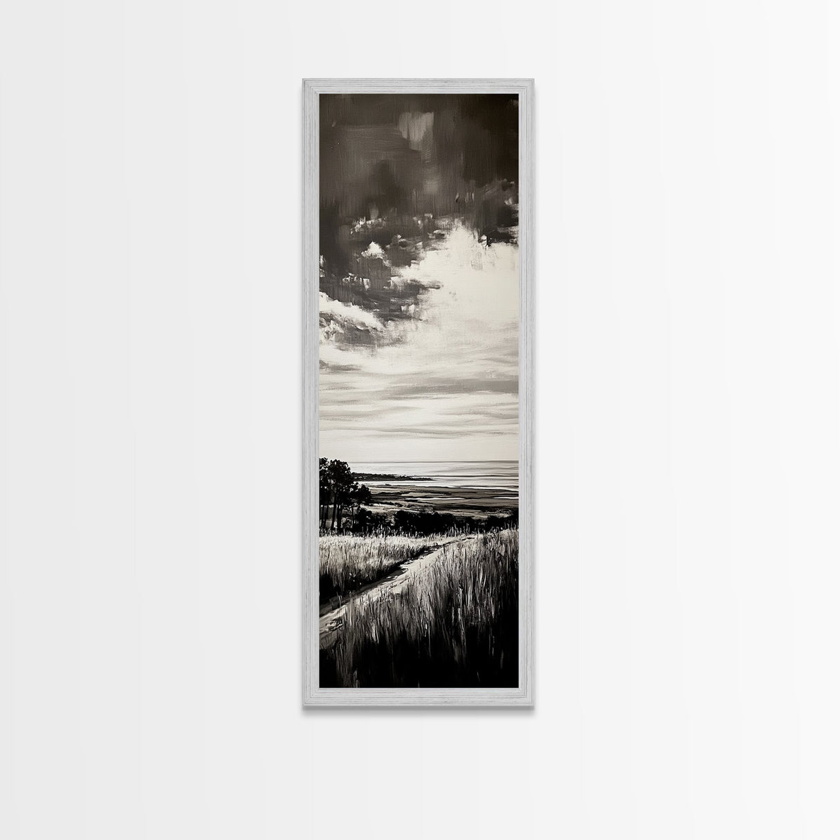 Stormy Horizon, Moody Landscape, Coastal View, Canvas Print, Black and White Art, Minimalist Painting, Modern Wall Decor, Office Art