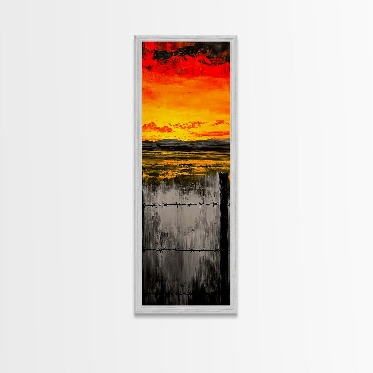 Sunset Fence, Fiery Sky, Bold Colors, Canvas Print, Western Landscape, Rustic Home Decor, Ranch Wall Art, Farmhouse Living Room