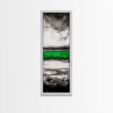 Green Lake, Moody Sky, Reflection, Framed Canvas Print, Minimalist Landscape, Monochrome Art, Office Decor, Nature Inspired Wall Art