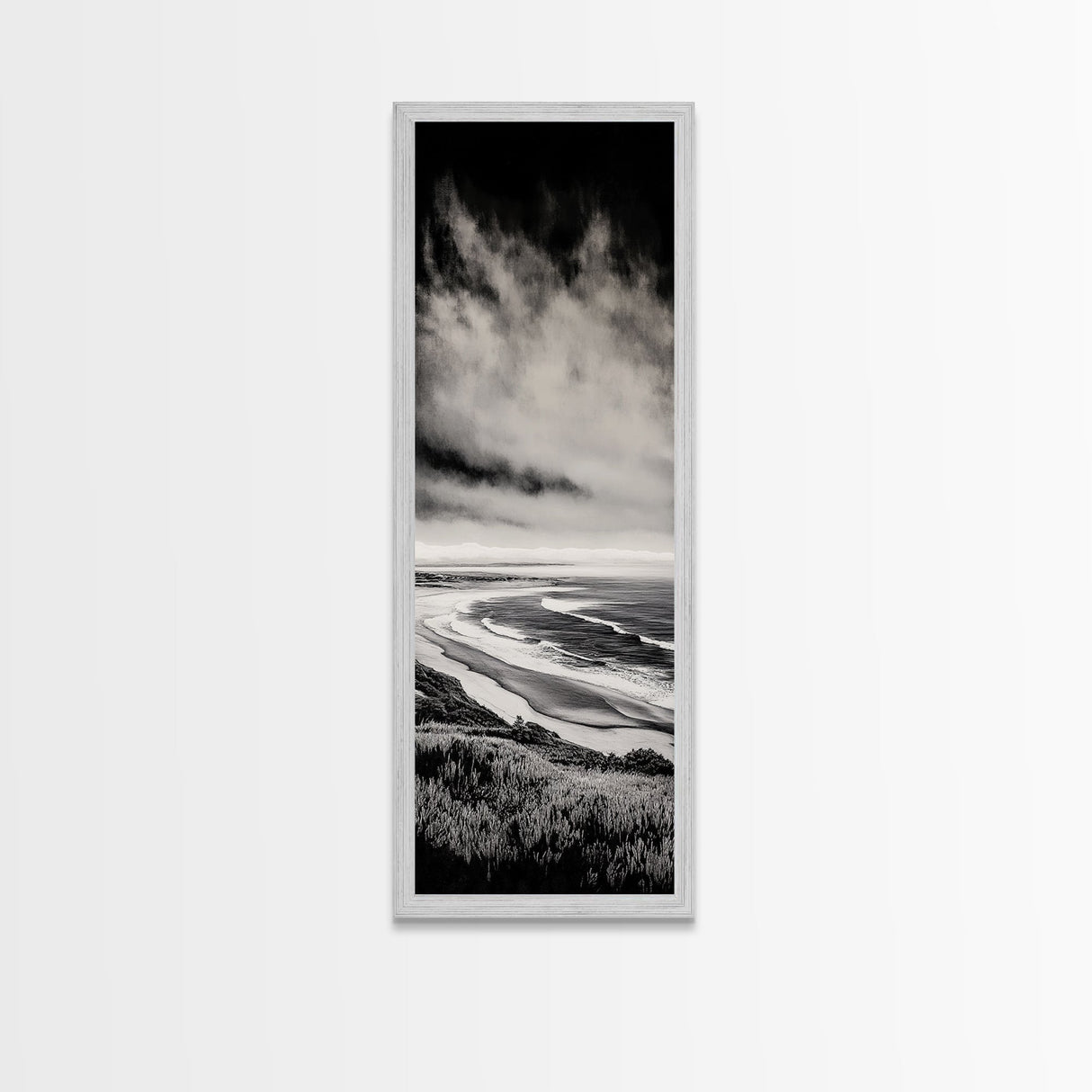 Monochrome Beach, Minimalist Seascape, Black And White Photography, Coastal Wall Art, Tranquil Shoreline, Modern Decor, Canvas Print
