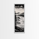 Misty Mountain Coast, Black and White Landscape Art, Modern Wall Decor, Framed Canvas Print, Minimalist Nature Art, Bedroom Wall Art