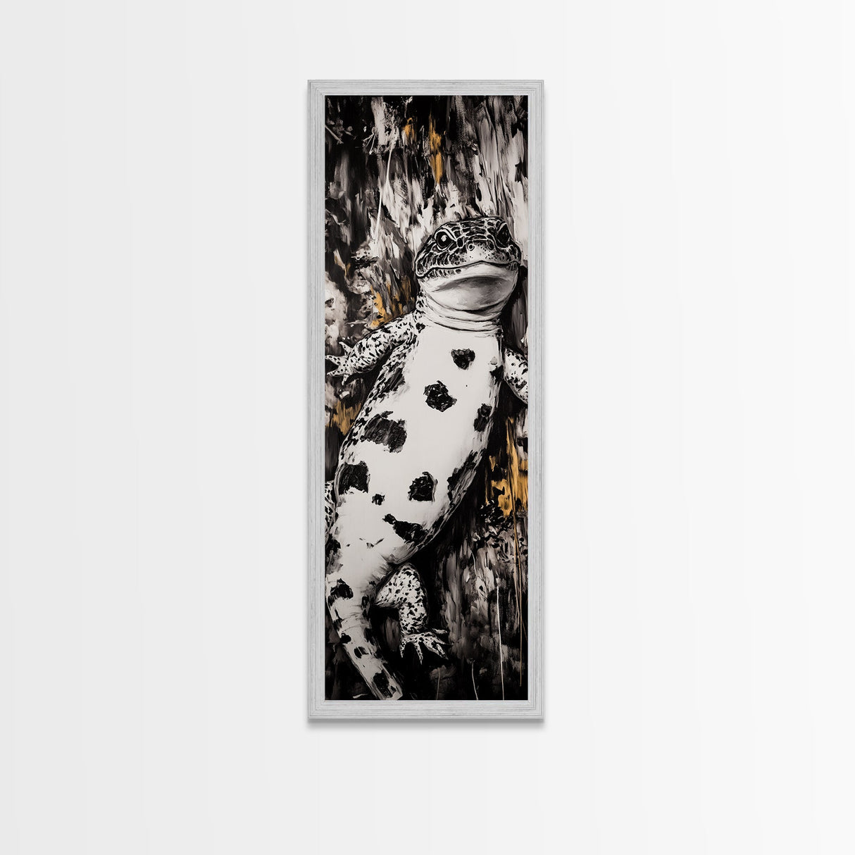 Spotted Lizard, Nature Wildlife, Animal Art, Black White Reptile, Rustic Wall Decor, Unique Home Art, Framed Canvas Print