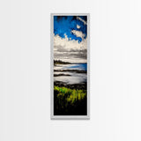 Tranquil Shore, Vibrant Blue Water, Serene Ocean View, Modern Coastal Decor, Beach House Aesthetic, Framed Canvas Print