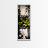 Tranquil River, Black White Nature, Reflective Water Scene, Forest Wall Decor, Rustic Landscape, Living Room Art, Framed Canvas Print