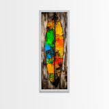 Rustic Surfboard, Abstract Art, Beach House Decor, Framed Canvas Print, Boho Wall Art, Coastal Living Room Artwork, Vibrant Painting