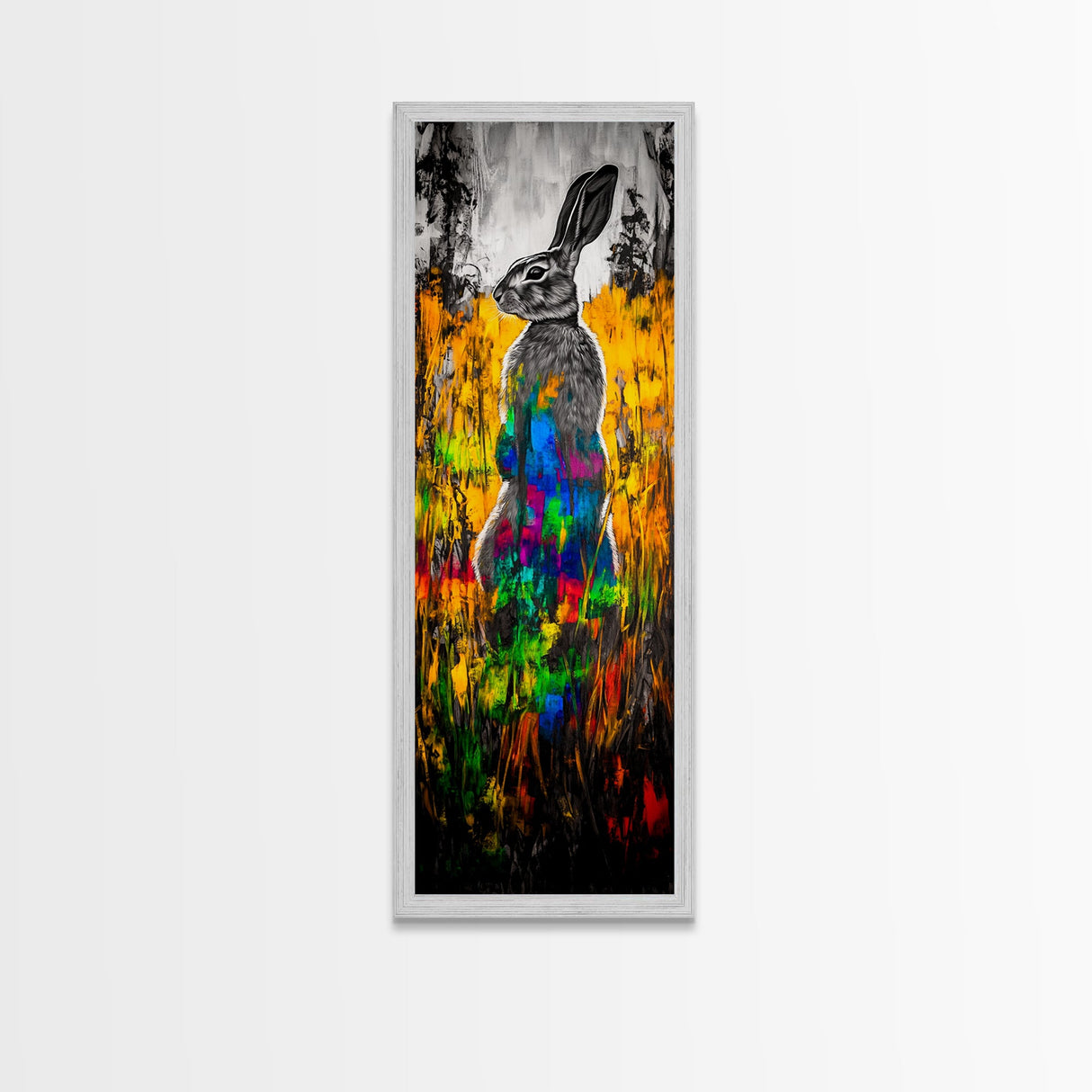 Vibrant Rabbit, Abstract Animal, Colorful Wildlife, Boho Wall Art, Canvas Print, Eclectic Decor, Living Room Art, Rustic Modern