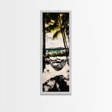 Hammock Beach View, Tropical Wall Art, Relaxing Coastal Scene, Boho Art, Canvas Print, Bedroom Decor, Palm Tree Art, Tranquil Vibes