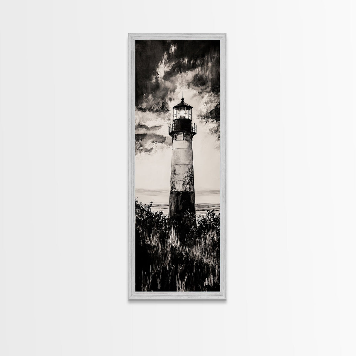 Lighthouse Silhouette, Coastal Wall Art, Nautical Decor, Canvas Print, Black and White Art, Seaside Home Decor, Minimalist Ocean Scene