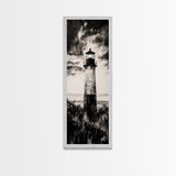 Lighthouse Silhouette, Coastal Wall Art, Nautical Decor, Canvas Print, Black and White Art, Seaside Home Decor, Minimalist Ocean Scene