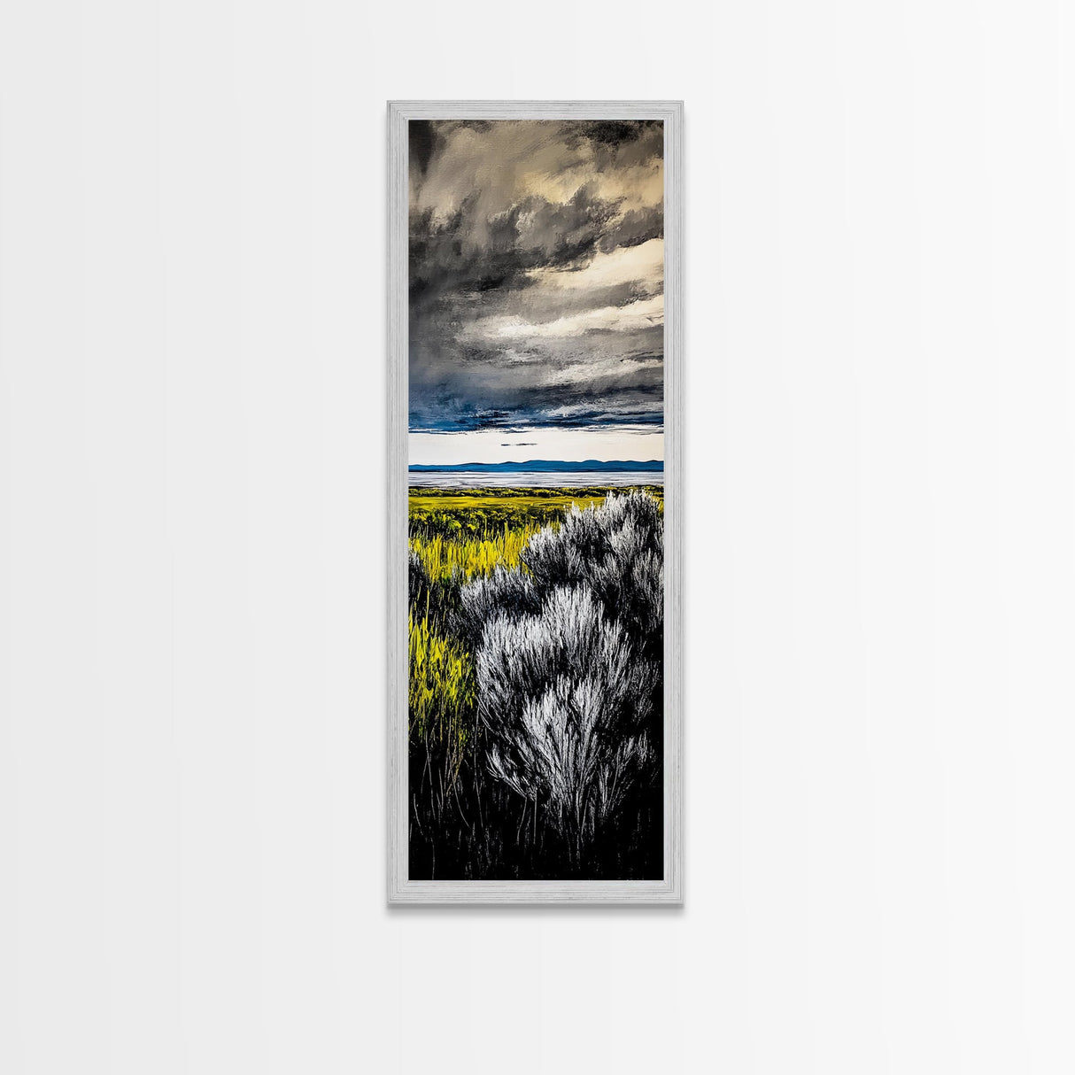 Stormy Landscape, Dramatic Sky Art, Moody Coastal Painting, Canvas Print, Nature Inspired Art, Dark Blue Wall Decor, Living Room Art