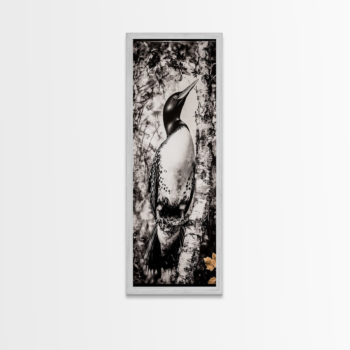 Loon and Birch, Woodland Wildlife Art, Black and White Bird Print, Canvas Print, Rustic Cabin Decor, Nature Inspired Wall Art