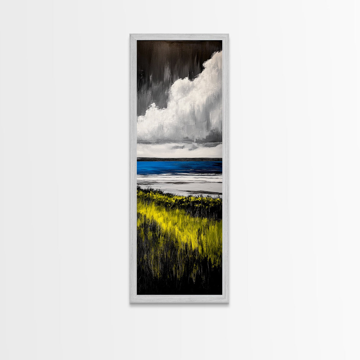 Coastal Field, Dramatic Clouds, Moody Landscape Art, Nature Inspired Decor, Framed Canvas Print, Entryway Wall Art, Modern Farmhouse Art
