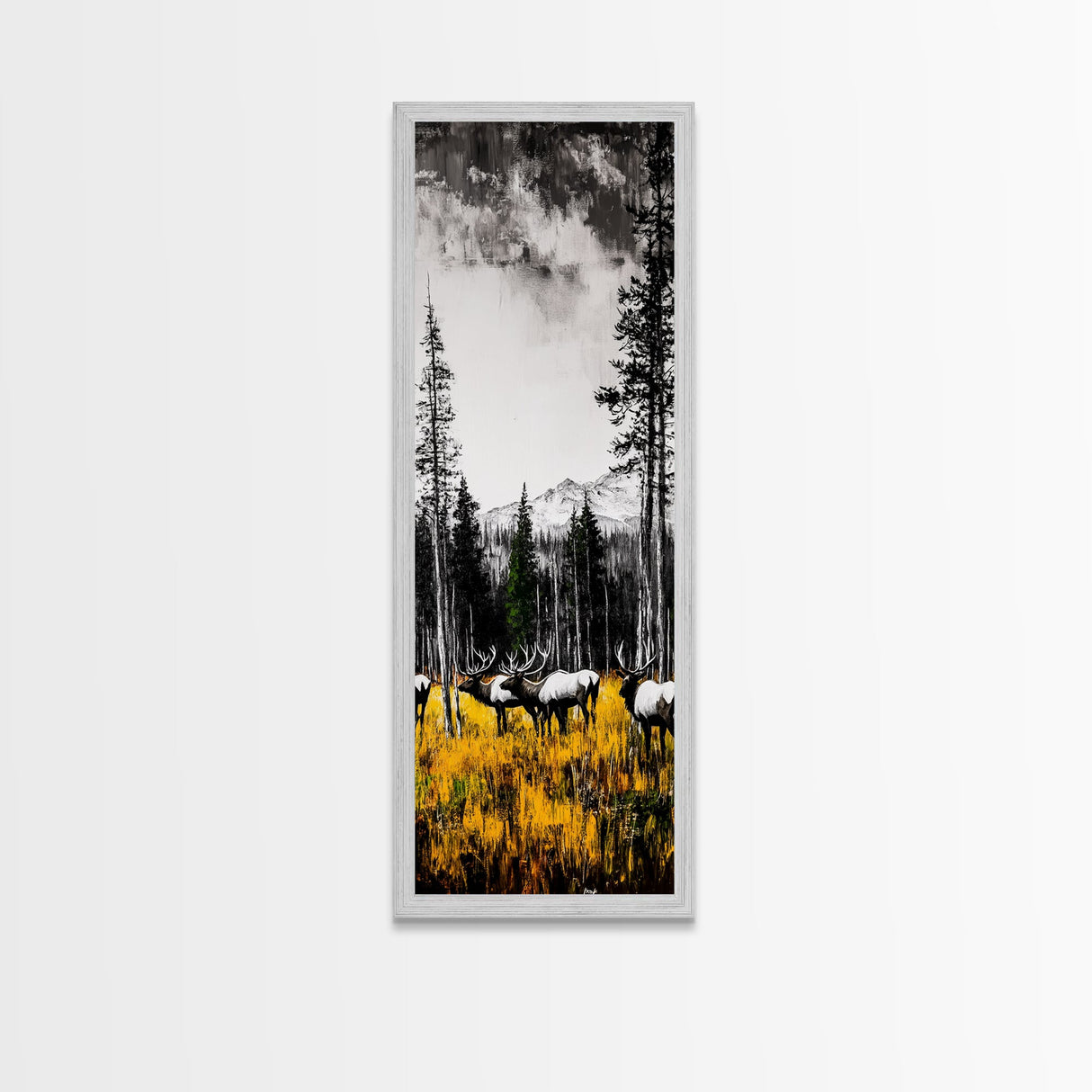 Autumn Elk, Wildlife Painting, Rustic Lodge Decor, Mountain Scene Art, Framed Canvas Print, Cabin Wall Art, Fall Art, Western Decor