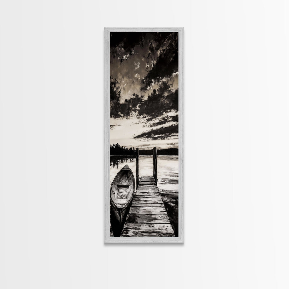 Black and White Seascape, Ocean Wave Painting, Minimalist Coastal Wall Decor, Beach House Artwork, Living Room Art, Framed Canvas Print