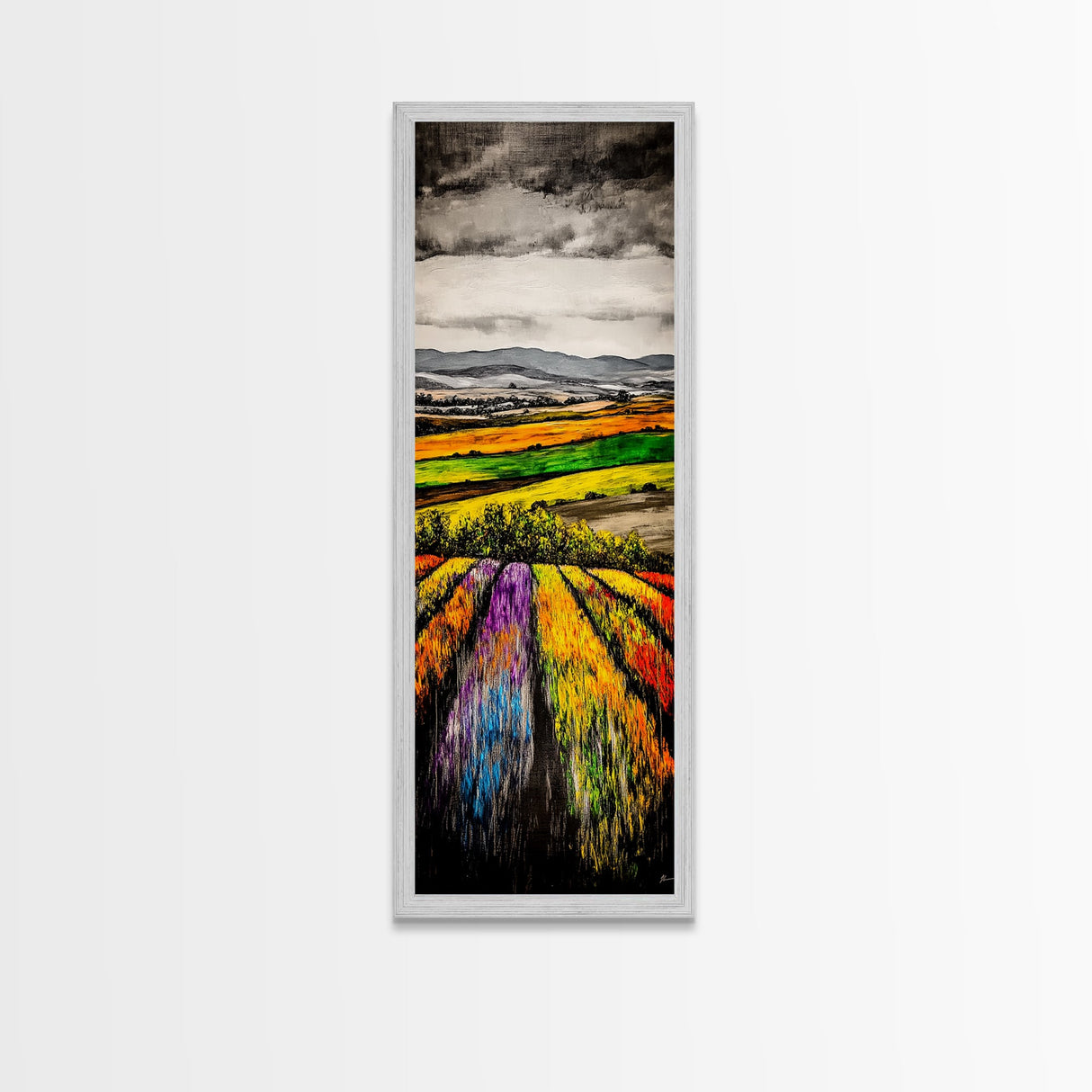 Vibrant Field Landscape, Autumn Farm Painting, Rustic Countryside Decor, Farmhouse Wall Art, Nature Artwork, Framed Canvas Print