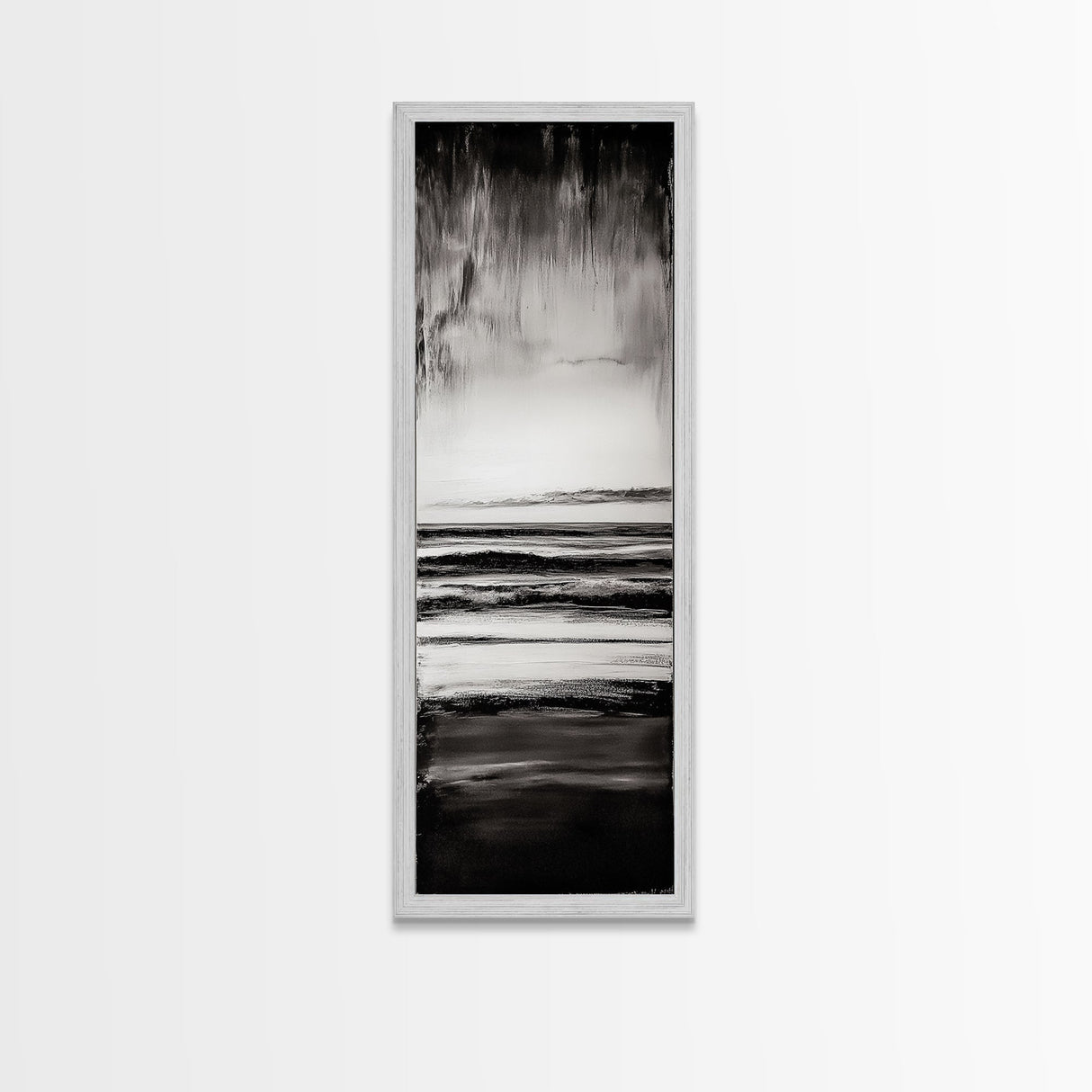 Black and White Seascape, Minimalist Ocean Horizon Art, Coastal Nautical Wall Decor, Modern Beach House Artwork, Framed Canvas Print