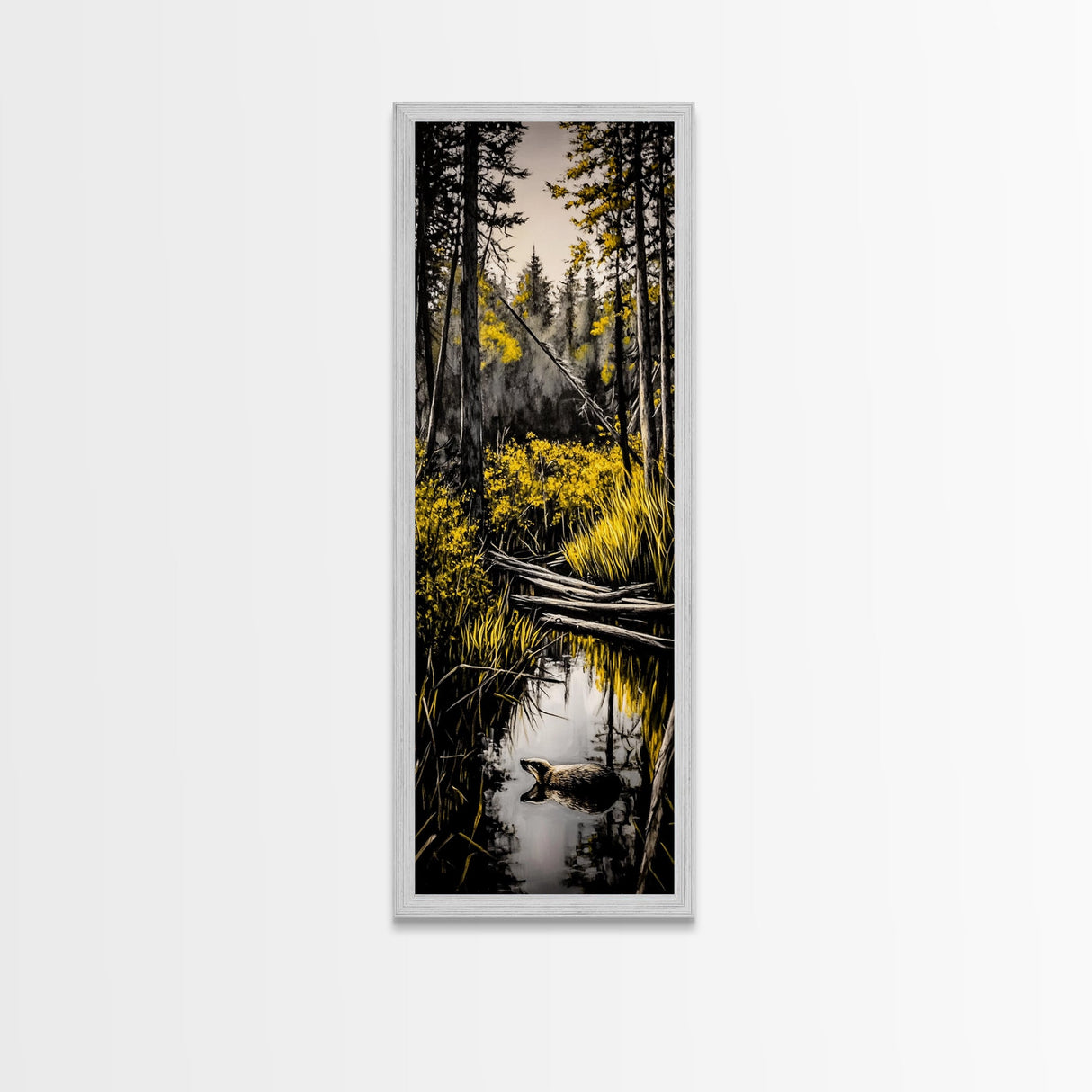 Forest Reflection, Nature Landscape, Wildlife Art, Rustic Cabin Wall Art, Woodland Scene, Canvas Print, Autumn Decor, Moody Atmosphere