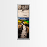 Boardwalk, Beach Path Art, Coastal Living Room Decor, Ocean Horizon Print, Tranquil Landscape, Relaxing Home Aesthetic, Framed Canvas Print