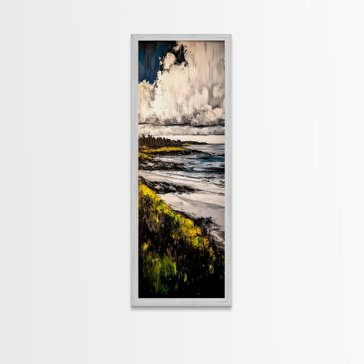 Coastal Landscape, Golden Grass, Cliffside View, Framed Canvas Print, Nature Wall Art, Ocean Inspired Decor, Rustic Home Art