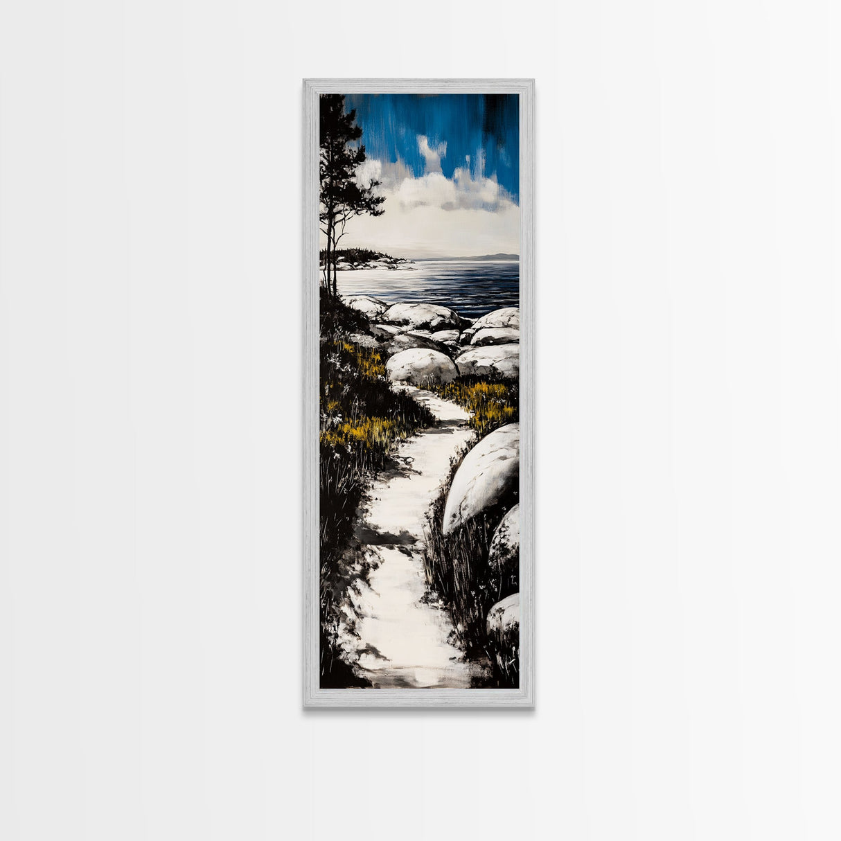 Coastal Landscape, Beach Path Wall Art, Modern Seaside Art, Blue and Black Art, Living Room Decor, Nautical Art, Framed Canvas Print