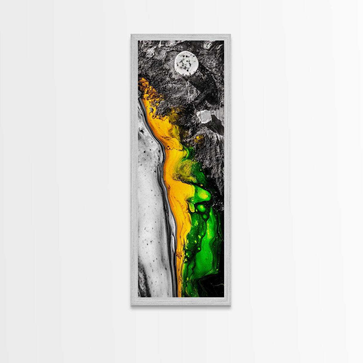 Marbled Abstract Art, Green and Yellow Fluid Painting, Modern Wall Decor, Textured Artwork, Contemporary Office Art, Framed Canvas Print