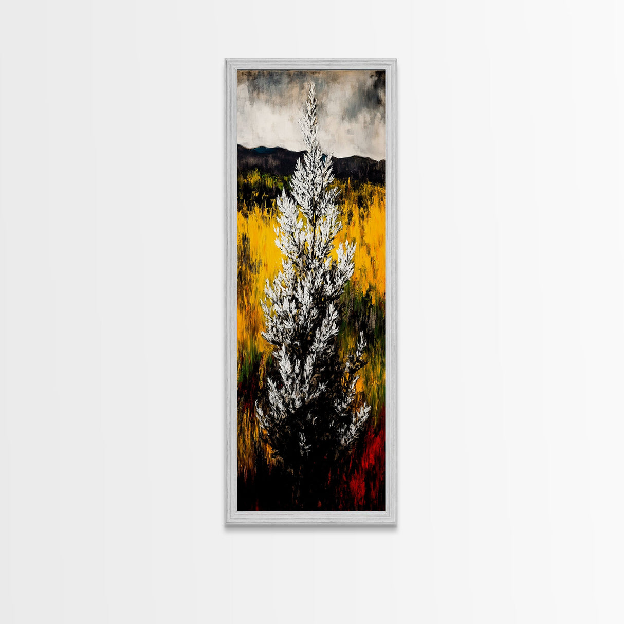 Snowy Tree Landscape, Winter Forest Wall Art, Rustic Nature Painting, Fall Home Decor, Cabin Living Room Artwork, Framed Canvas Print