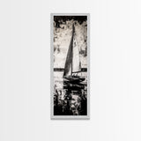 Black and White Sailboat, Nautical Wall Art, Minimalist Seascape Painting, Coastal Home Decor, Office or Bedroom Art, Framed Canvas Print