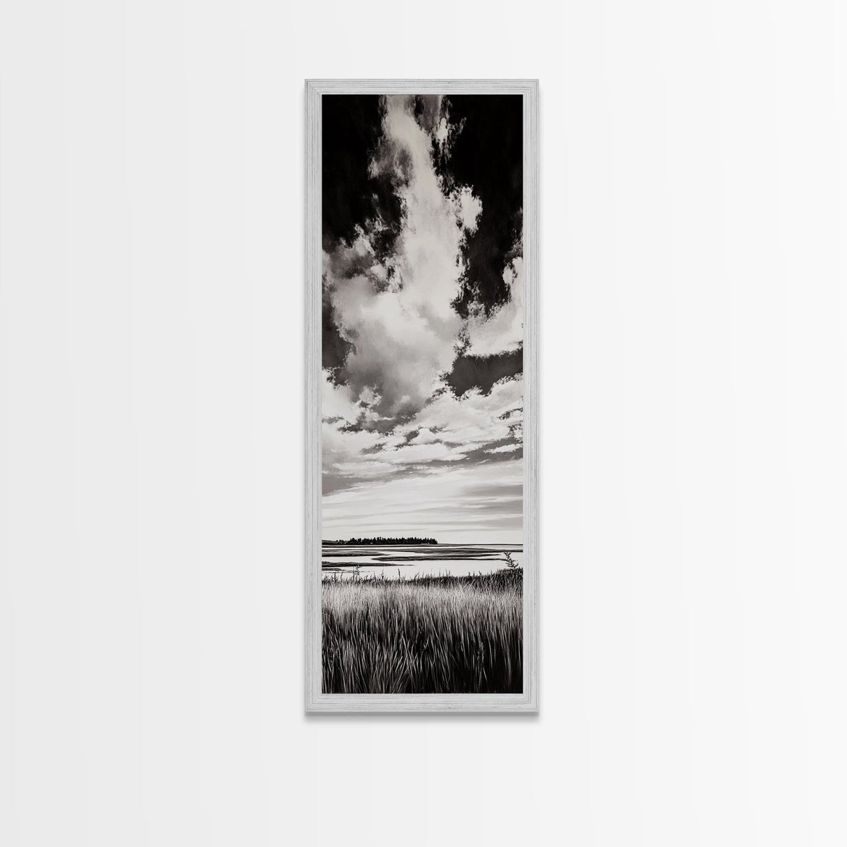 Black and White Sky, Cloudscape Wall Art, Minimalist Artwork, Nature Landscape Painting, Office or Bedroom Decor, Framed Canvas Print