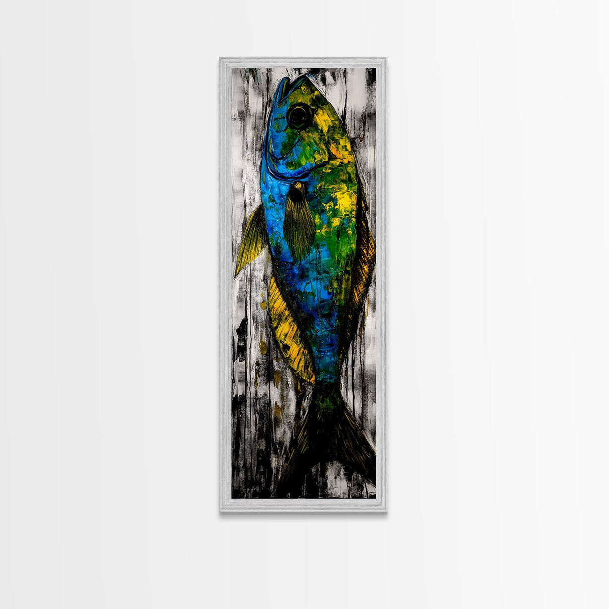 Abstract Fish Art, Coastal Wall Decor, Nautical Home Design, Ocean Themed Painting, Beach House Style, Framed Canvas Print