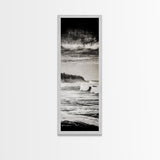 Stormy Waves, Ocean Landscape, Black and White, Framed Canvas Print, Coastal Wall Art, Modern Office Decor, Minimalist Seascape Painting