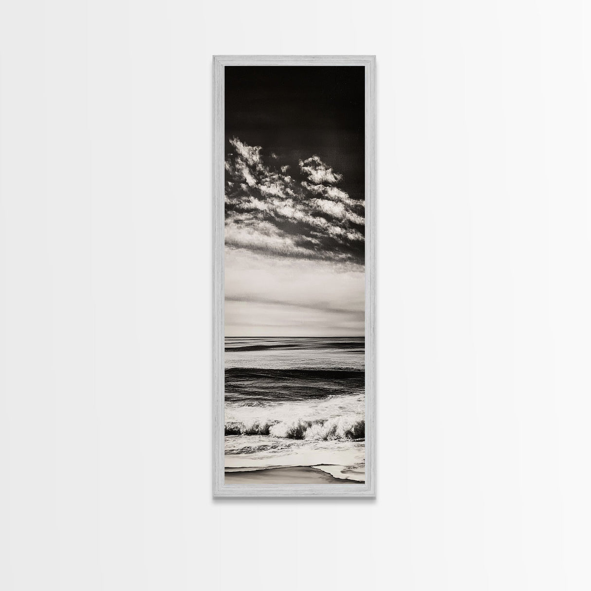 Ocean Horizon, Black and White, Cloudy Sky, Canvas Print, Coastal Wall Art, Minimalist Seascape, Modern Living Room Decor, Nautical Art