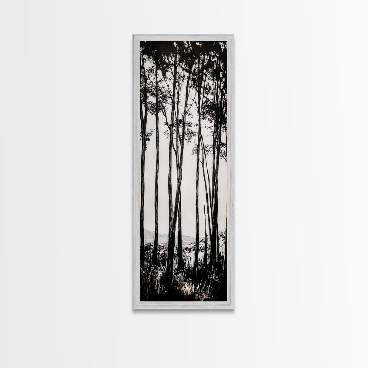 Tall Trees, Monochrome Forest, Tranquil Landscape, Framed Canvas Print, Nature Wall Art, Rustic Cabin Decor, Modern Minimalist Art