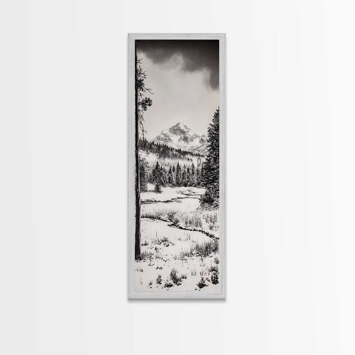Winter Landscape, Snowy Mountains, Canvas Print, Black and White Photography, Rustic Home Decor, Cozy Cabin Wall Art, Nature Photography