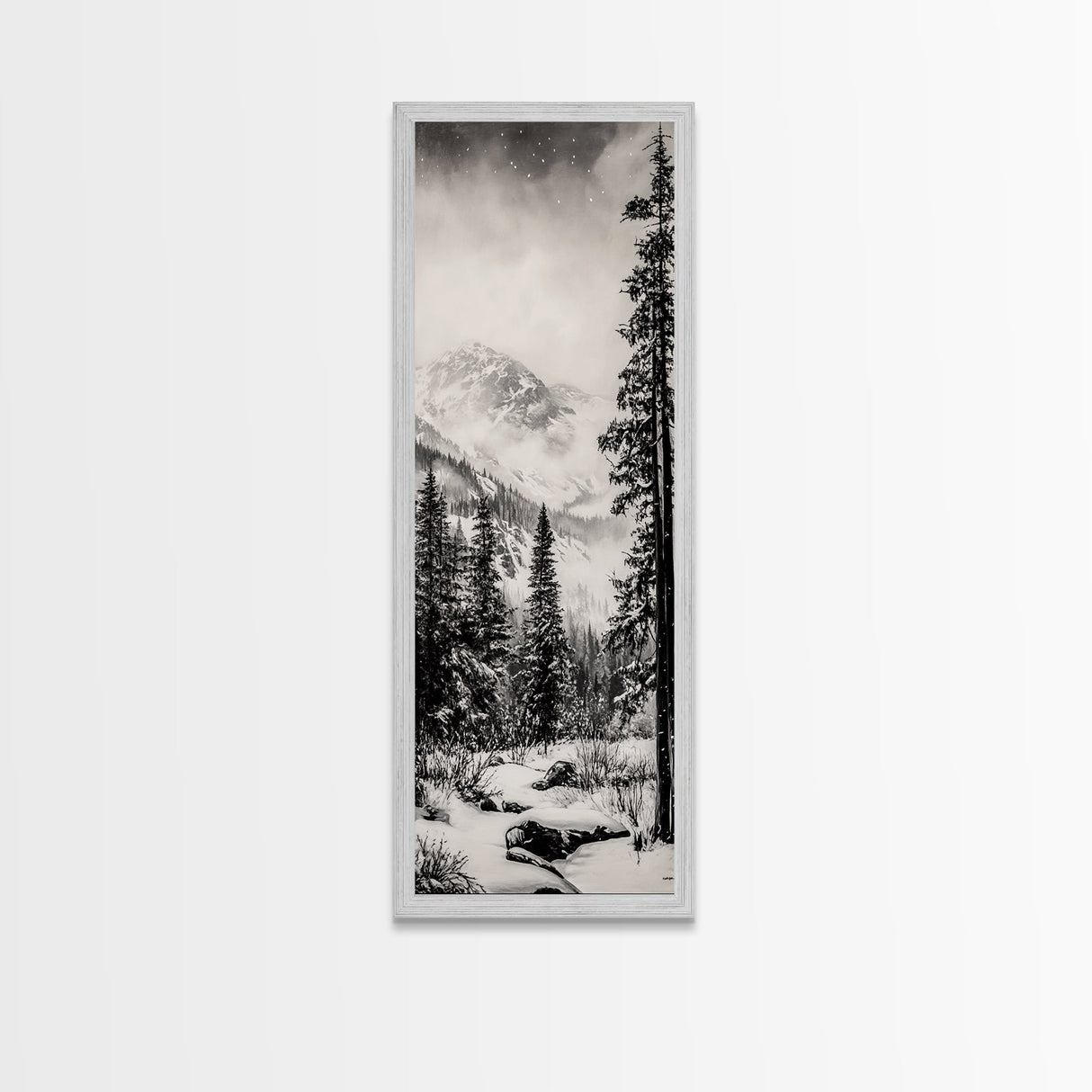 Snowfall Forest, Framed Canvas Print, Winter Scene, Nature Lover Gift, Minimalist Home Decor, Monochrome Art, Living Room Artwork