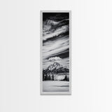 Majestic, Mountain, Black and White, Framed Canvas Print, Sky Photography, Minimalist Wall Art, Home Office Decor, Living Room Artwork