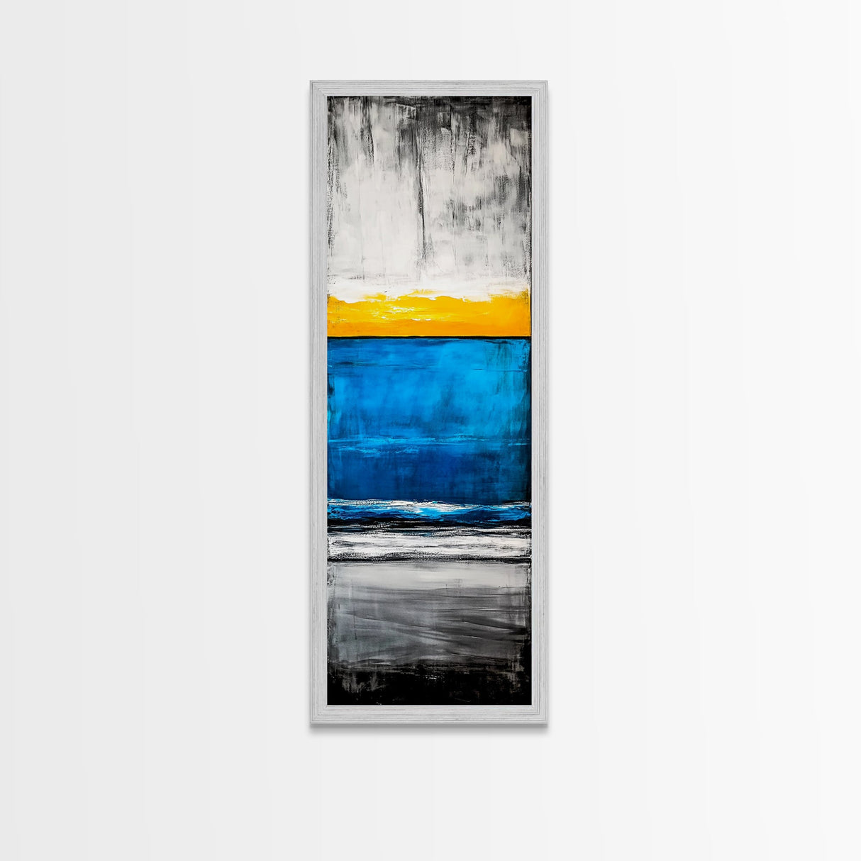 Sunset, Ocean, Waves, Framed Canvas Print, Coastal Wall Art, Modern Beach Decor, Blue and Yellow Abstract, Large Statement Art