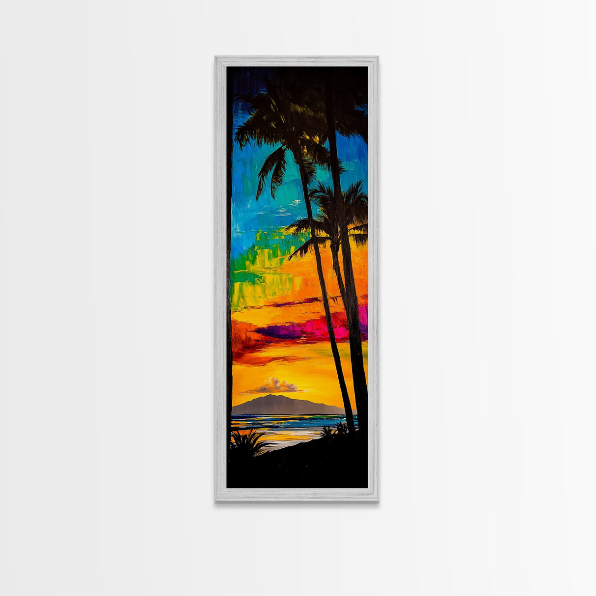 Palm Trees, Sunset, Ocean, Canvas Print, Tropical Wall Art, Vibrant Seascape, Beach House Decor, Exotic Landscape Painting
